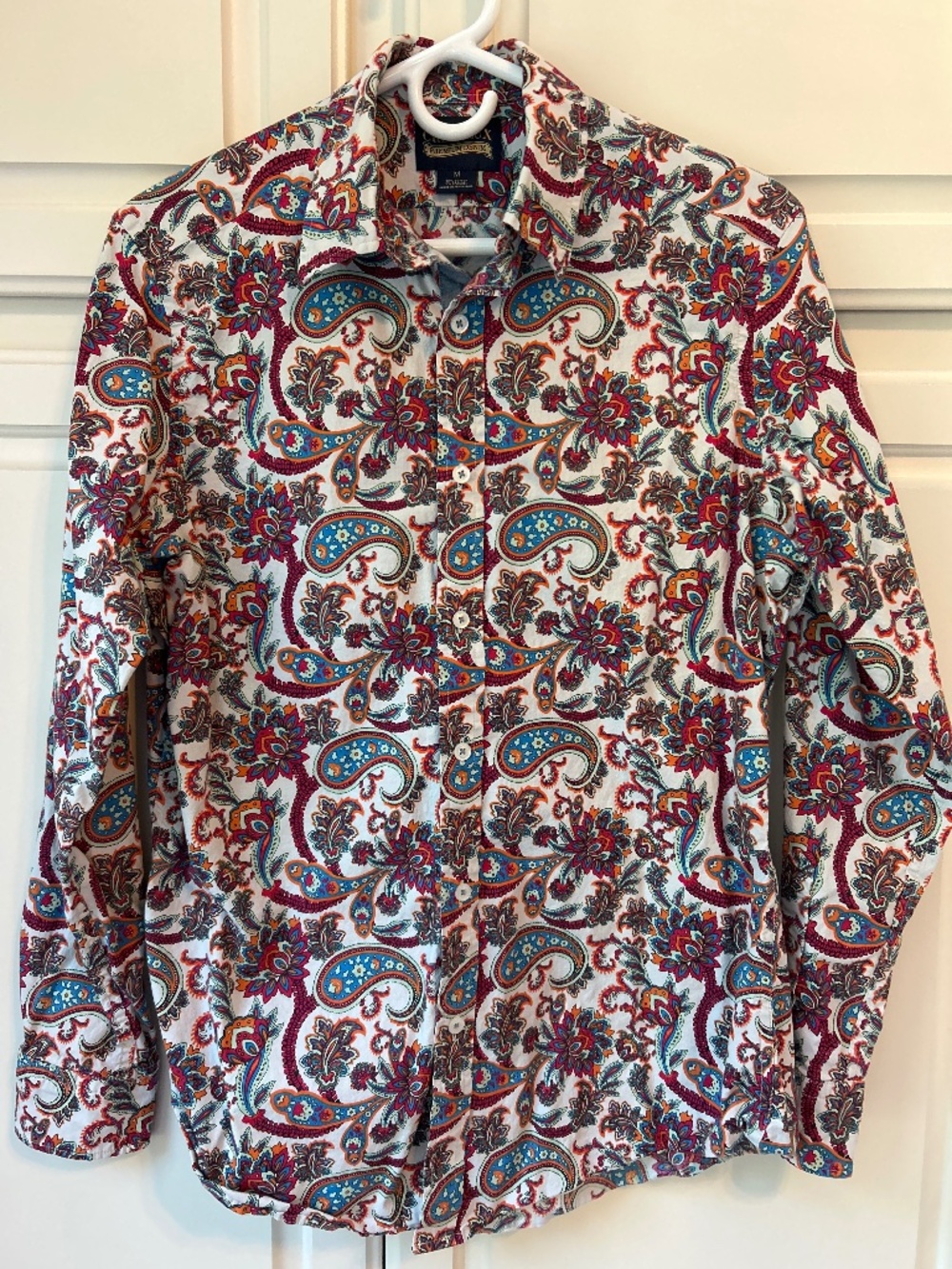 Cremieux Button Down Long Sleeve Shirt Size M Red Blue Paisley